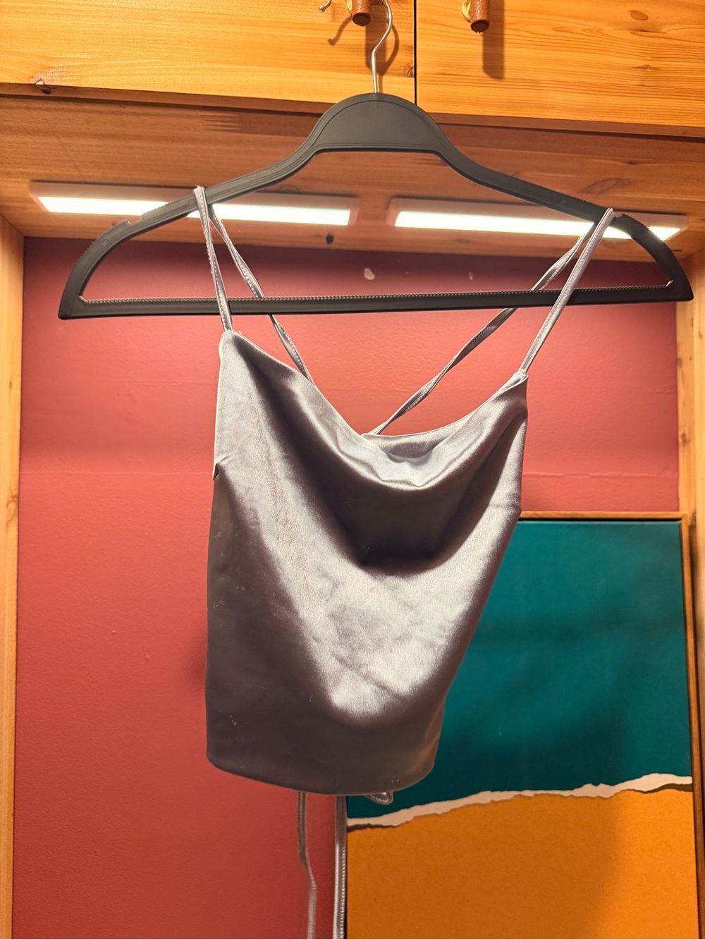 SHEIN Silver Satin Cowl Neck Crop Top